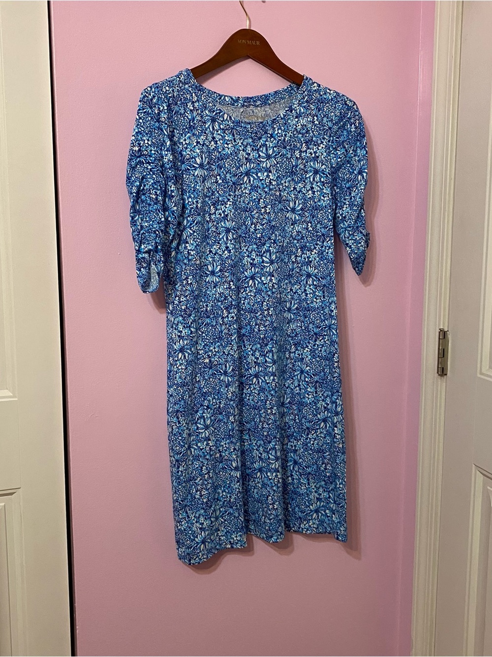 Lilly Pulitzer Belden Elbow Sleeve Dress Cumulus Blue Blooming size Medium